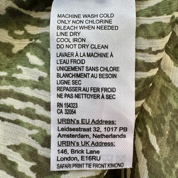 Free People Safari Print Tie Front Kimono Top Women OS Green Abstract Sheer Boho - Picture 8 of 9